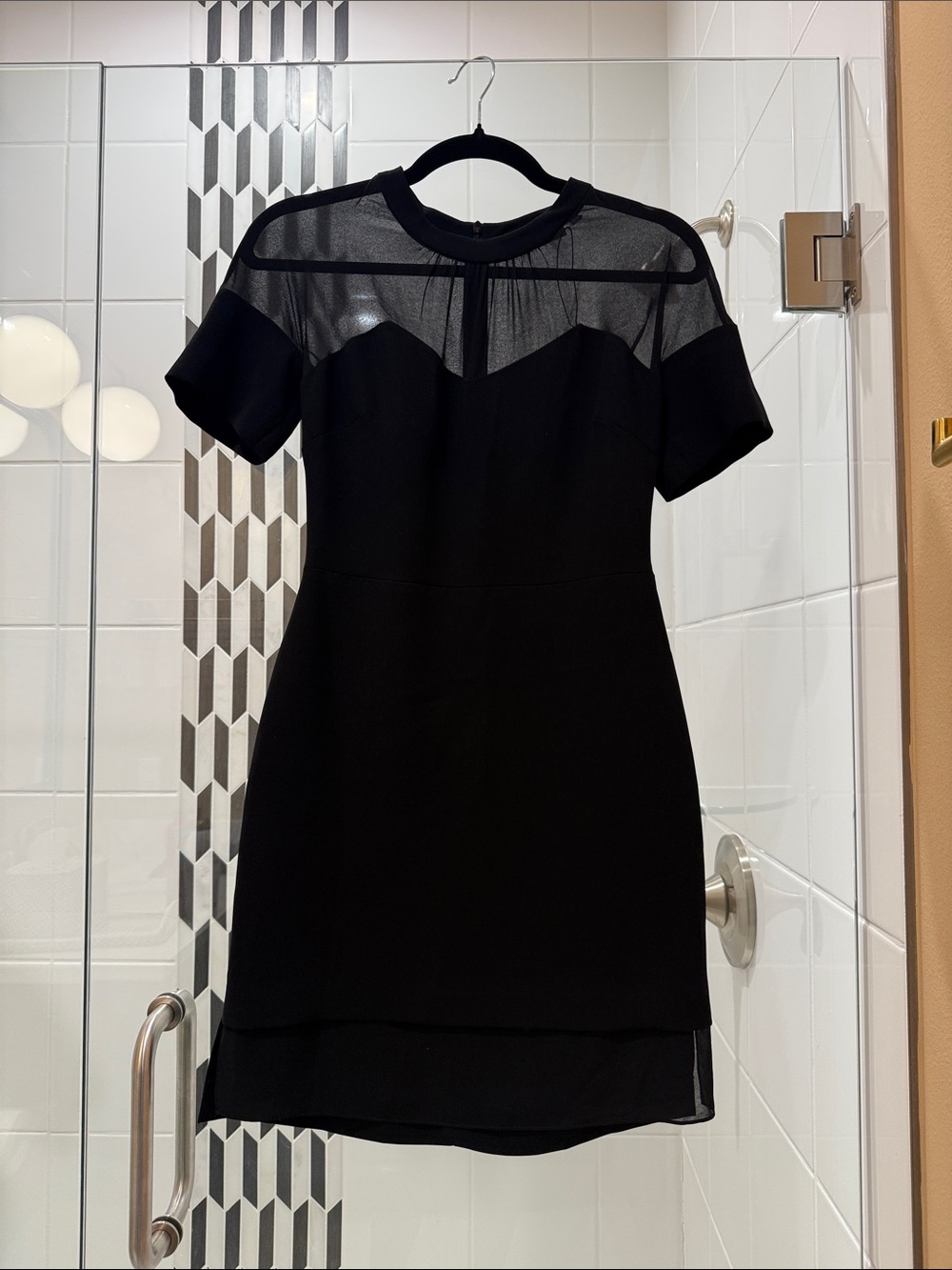 Sandro Black Short Sleeve Sheer Yoke Dress - Like New